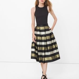 NWT Stripe Pleated Taffeta Midi Skirt